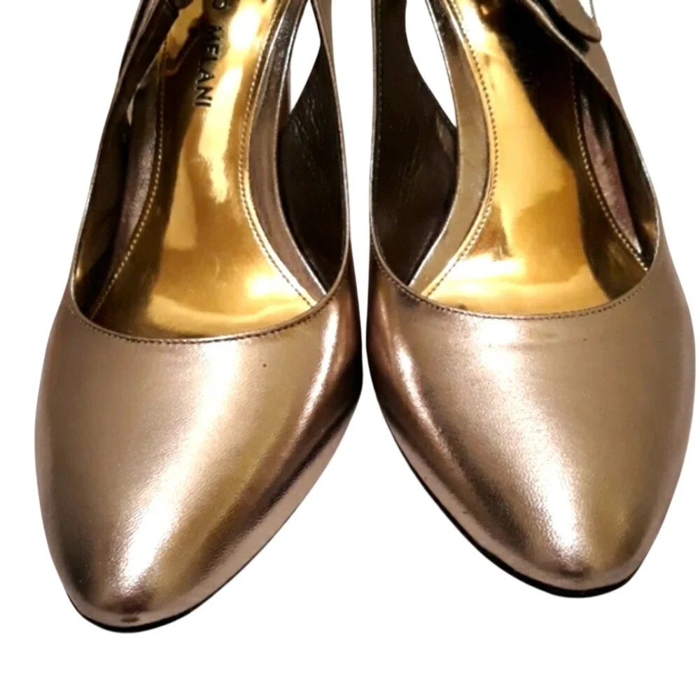 Antonio Melani Gold Metallic‎ Leather Slingback Heels Pointed Toe Pumps 8.5M